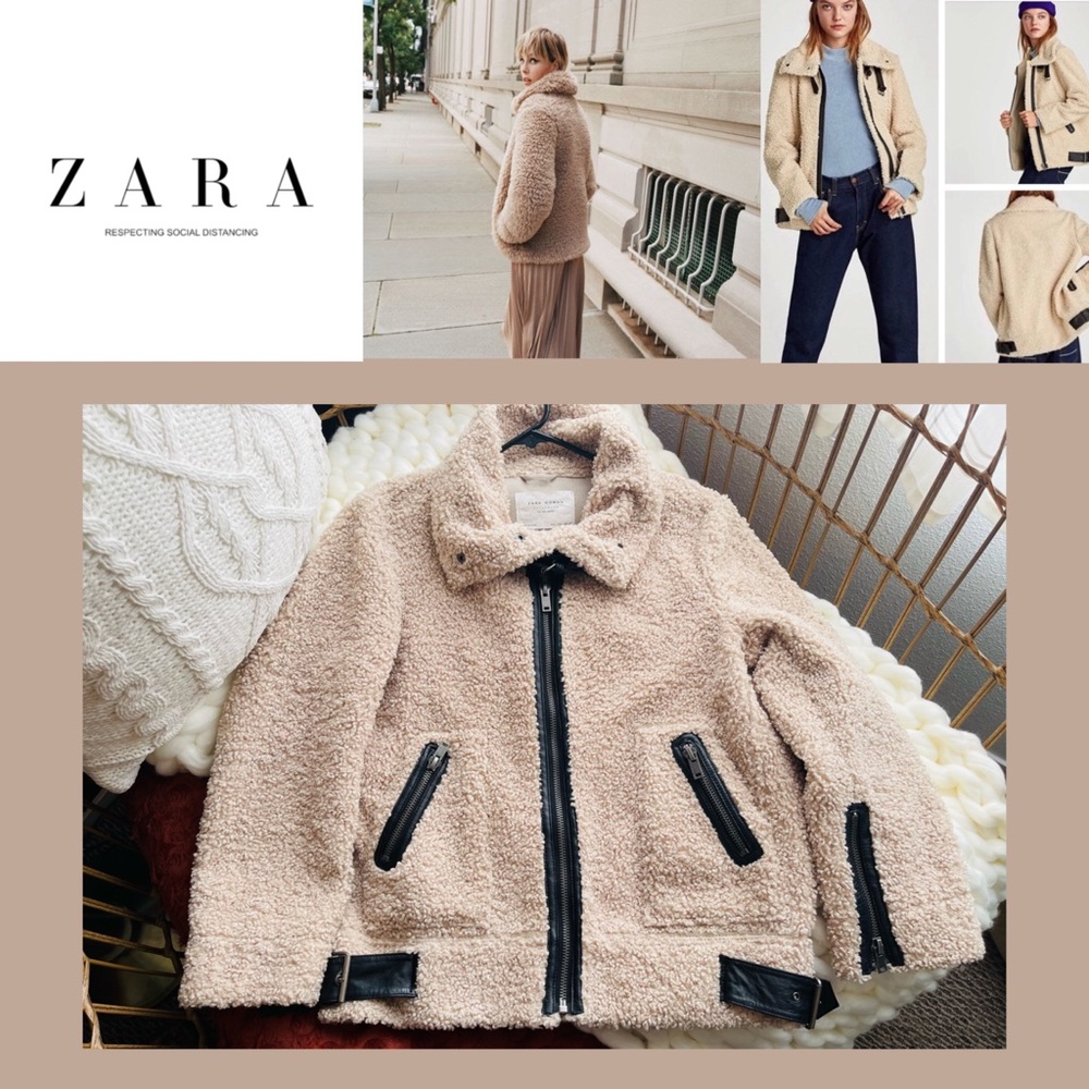 Zara Beige and Black Sherpa Jacket